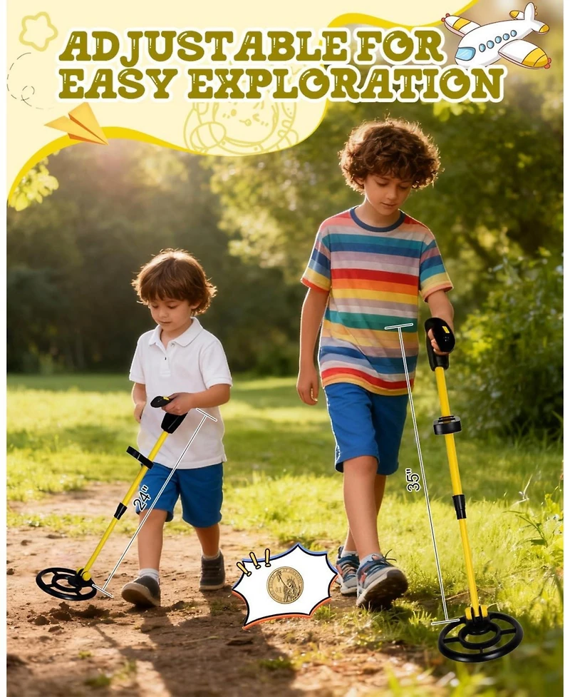 Joyaire Kids Metal Detector with 7.4 Inch Waterproof Coil & Lcd Display, 1.1lb Lightweight, 24-35 Inch Adjustable Foldable for Boys & Girls