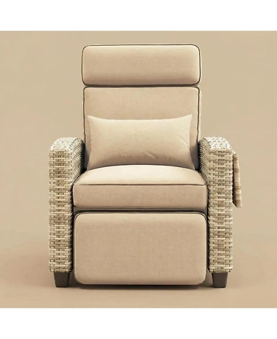 gaomon Adjustable Outdoor Wicker Recliner Chair, Patio Lounge Seating with Flip-Up Side Table