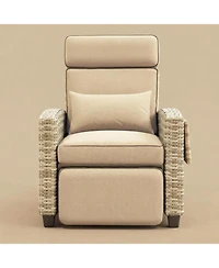 gaomon Adjustable Outdoor Wicker Recliner Chair, Patio Lounge Seating with Flip-Up Side Table