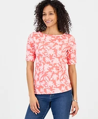 Style & Co Women's Printed Boat-Neck Elbow-Sleeve Top, Macy's Exclusive