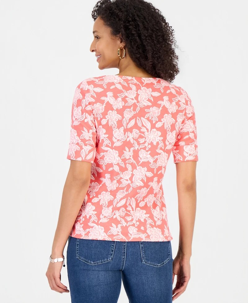 Style & Co Women's Printed Boat-Neck Elbow-Sleeve Top, Macy's Exclusive