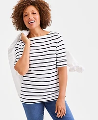 Style & Co Women's Printed Boat-Neck Elbow-Sleeve Top, Macy's Exclusive