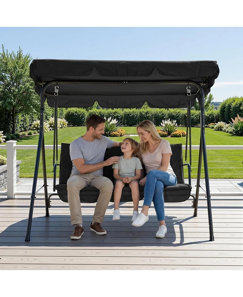 gaomon "3 Person Patio Swing Chair with Adjustable Canopy, Breathable Seat & Armrests for Backyard"