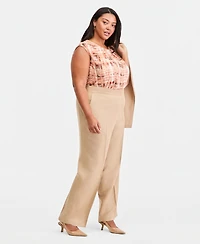 Kasper Plus High-Rise Press-Pleat Wide-Leg Pants
