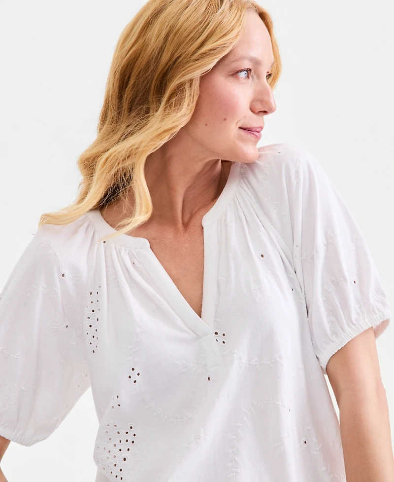 Style & Co Petite Short Flutter-Sleeve Eyelet Top, Macy's Exclusive