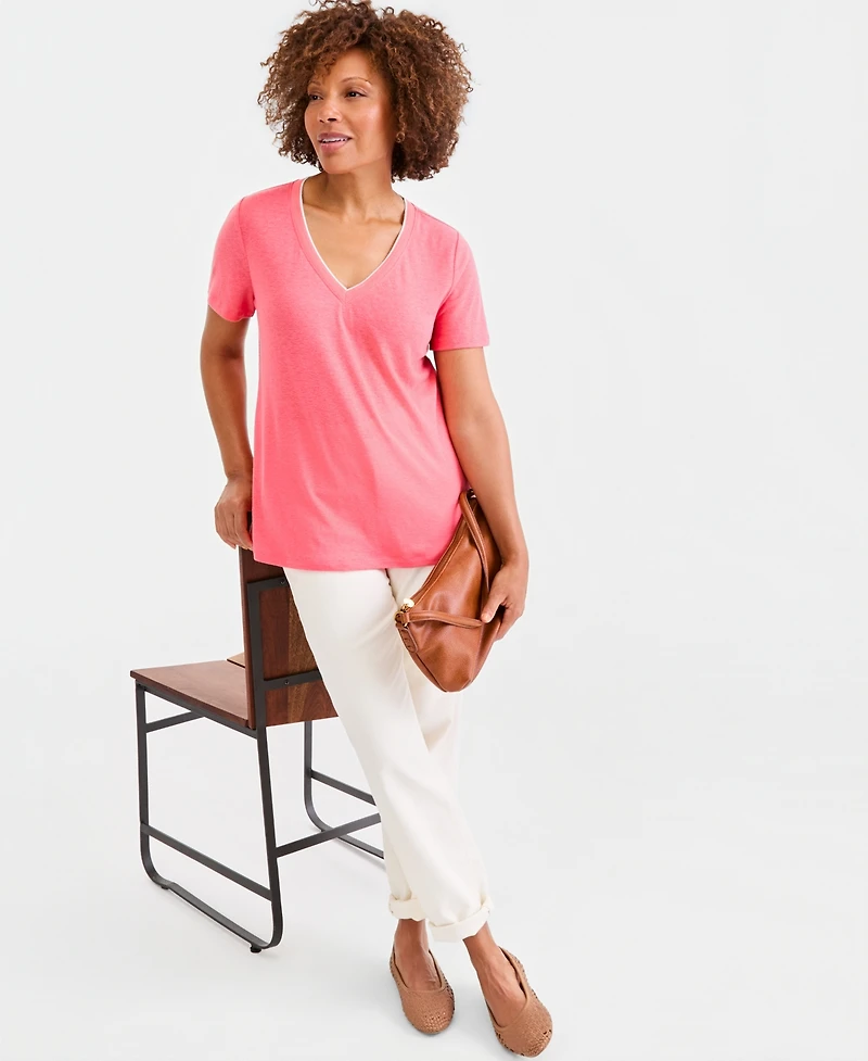 Style & Co Women's Linen Blend V-Neck Short-Sleeve Top, Macy's Exclusive