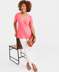 Style & Co Women's Linen Blend V-Neck Short-Sleeve Top, Macy's Exclusive