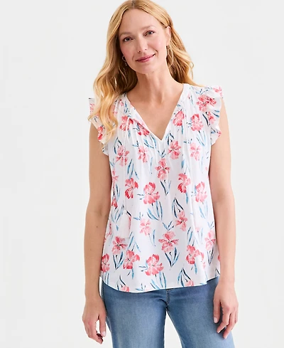 Style & Co Women's Printed Pintuck Flutter Sleeve Top, Macy's Exclusive