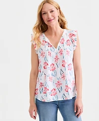 Style & Co Women's Printed Pintuck Flutter Sleeve Top, Macy's Exclusive