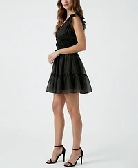 Taylor Women's Ruffle V-Neck Smocked Waist Mini Dress