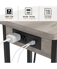 gaomon C Shaped Side Table with Charging Station, Flip Top Sofa End Table with Usb Ports and Outlets, Narrow Side Table