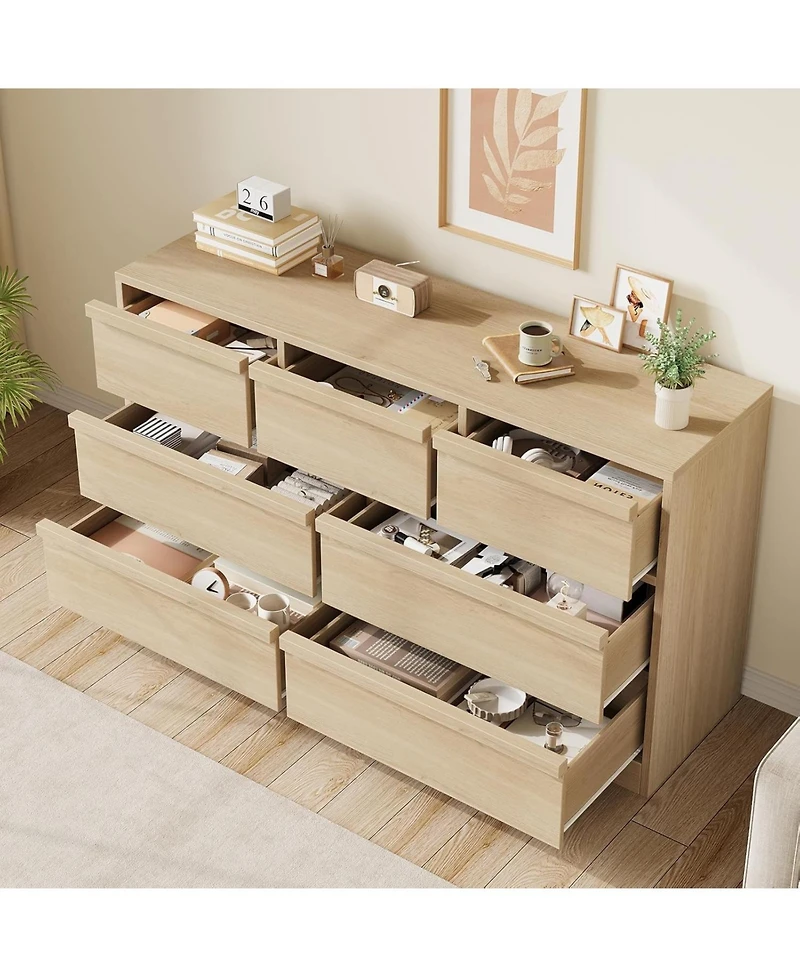 gaomon 7 Drawer Dresser for Bedroom, Modern Double Dresser Organizer with 7 Drawers Large Storage, Wooden Chest of Drawers