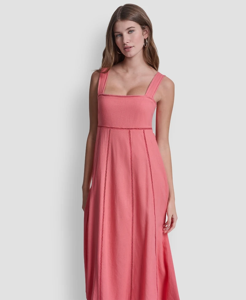 Dkny Jeans Women's Seamed Linen-Blend Tank Square Neck Dress