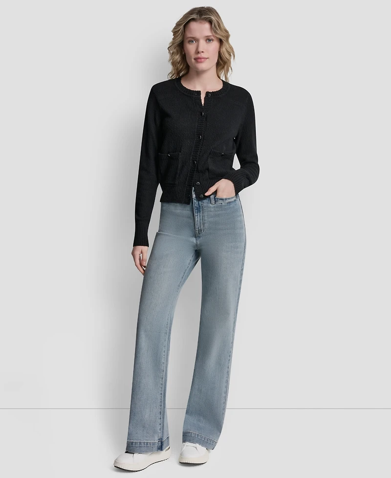 Dkny Jeans Women's Crewneck Front-Enamel Button Cardigan