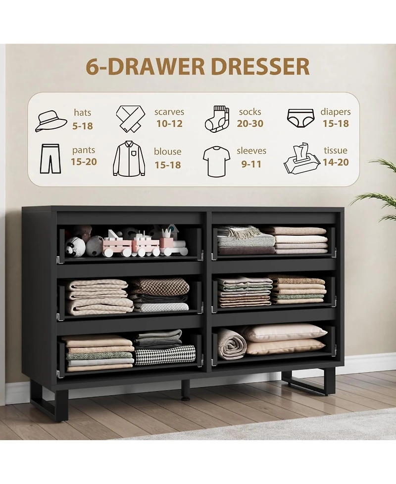 gaomon 6 Dresser for Bedroom, 47.2 in Wide Dresser, Freestanding Vertical Drawer Cabinet with Storage, Wooden Closet Storage Chest for Living Room