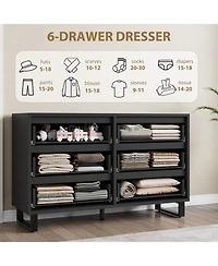gaomon 6 Dresser for Bedroom, 47.2 in Wide Dresser, Freestanding Vertical Drawer Cabinet with Storage, Wooden Closet Storage Chest for Living Room
