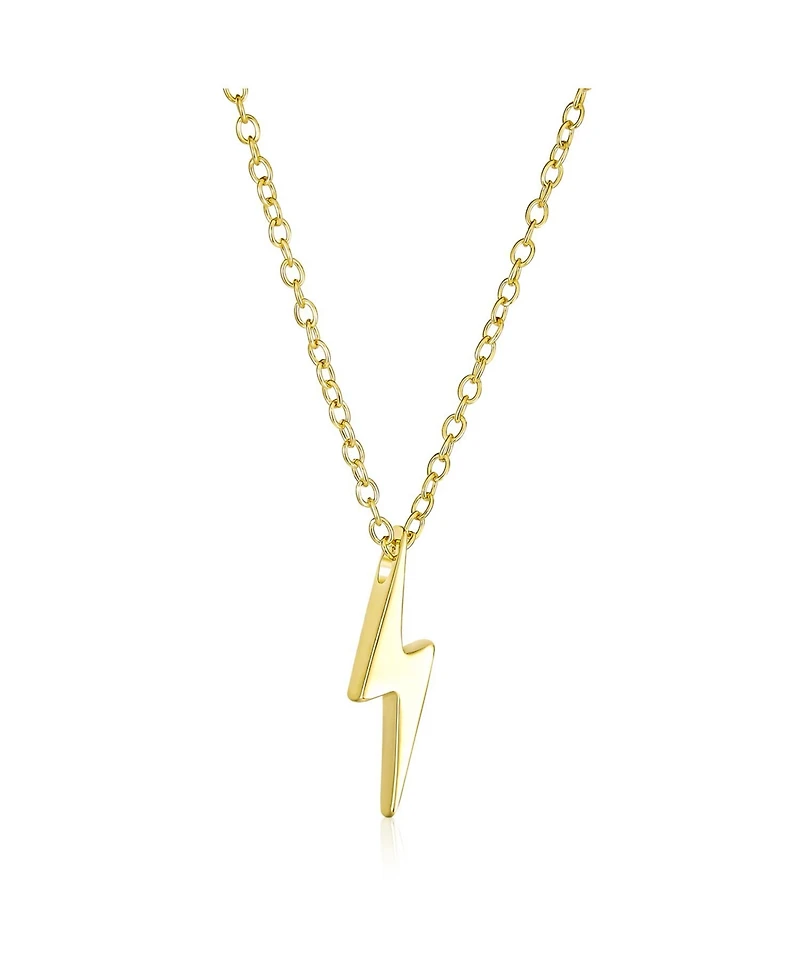 Bling Jewelry Minimalist Geometric Lightning Bolt Pendant Necklace Cz Accent Gold Plated Sterling Silver