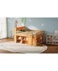 Streamdale Furniture Full Size Loft Bed with Storage, Headboard with Led Light, Natural