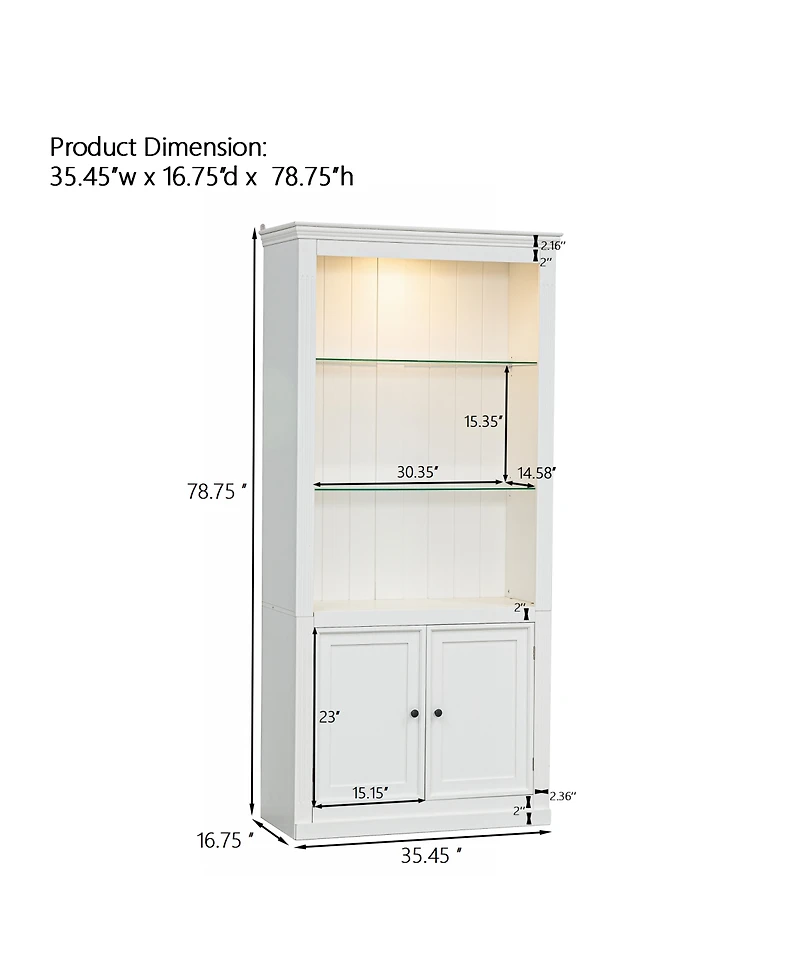Streamdale Furniture Farmhouse 4-Tier Display Shelf with Dimmable Ceiling Light & Storage