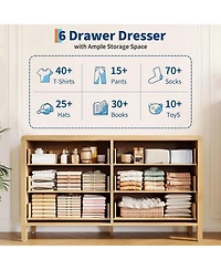 gaomon 6 Drawer Dresser, Storage Organizer with Sturdy Metal Handle, Tv Stand for 55 inch Tv, Chest of Drawers for Living Room, Hallway