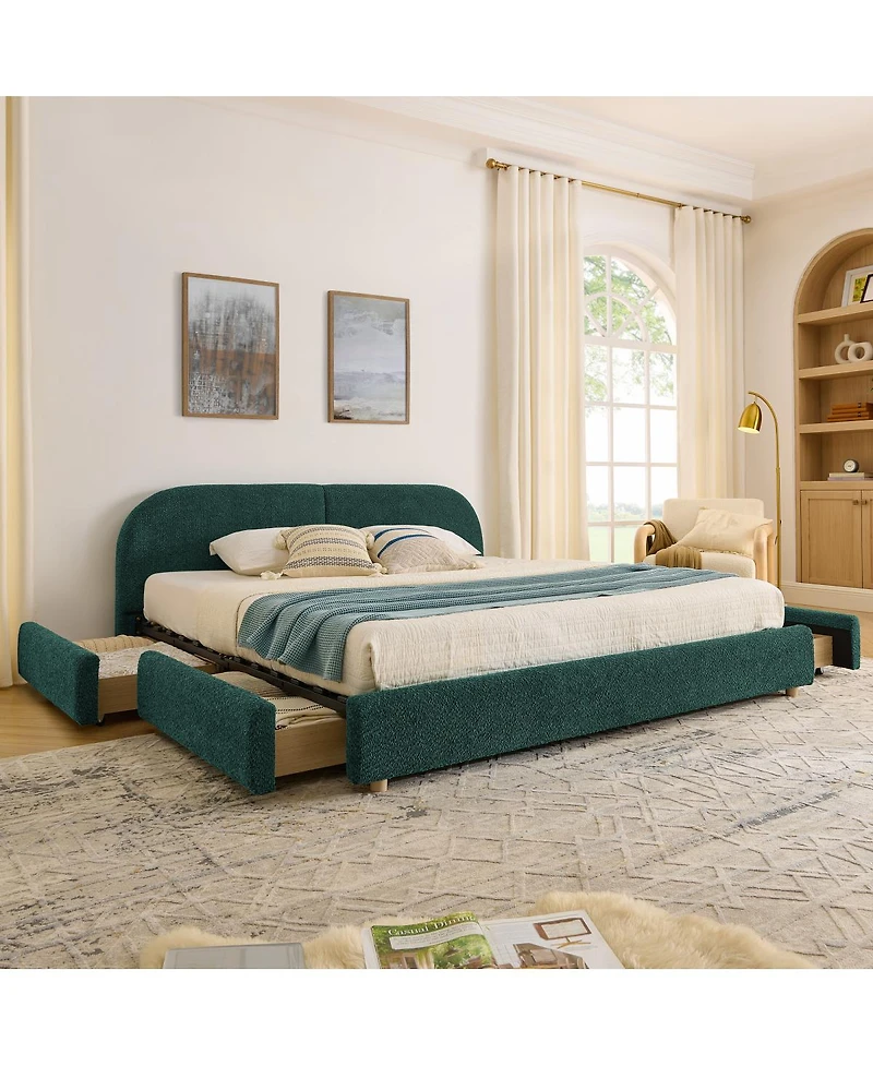 Streamdale Furniture Streamdale King Size Upholstered Bed Frame with Curved Headboard & Drawer Storage