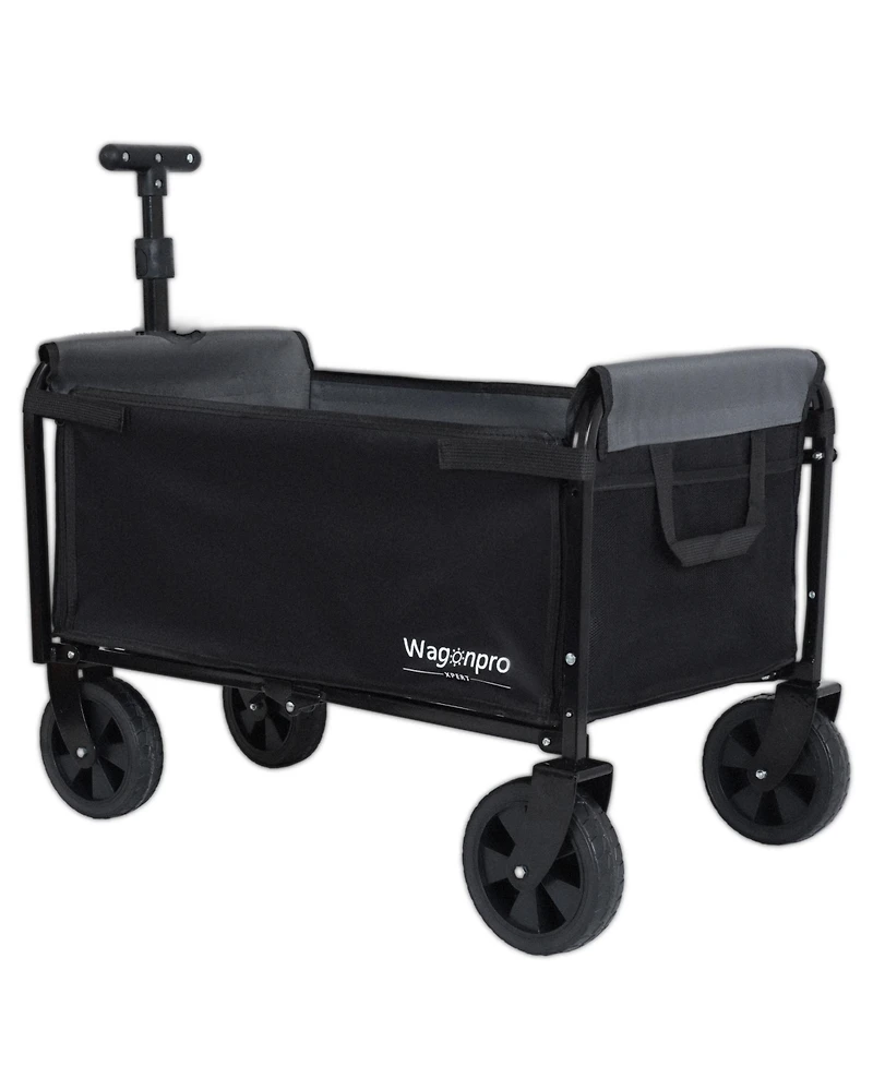 Rainsken Collapsible Wagon Cart - Heavy Duty Utility Cart with Bench Seat, Storage Compartment and Included Dog Tether for Groceries