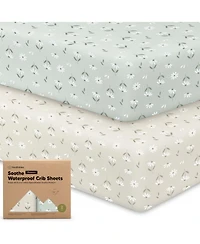 KeaBabies 2pk Soothe Waterproof Fitted Crib Sheets for Girl, Boy, 100% Soft Cotton Crib Mattress Protector Sheet