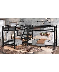 Streamdale Furniture Twin L-Shaped Metal Bunk Bed with Storage Shelves & Guardrail