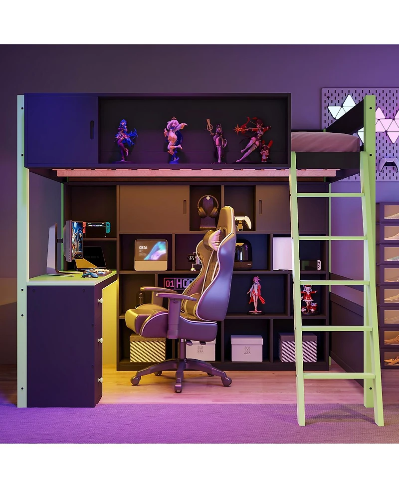 Streamdale Furniture Full Size Wood Loft Bed with Desk