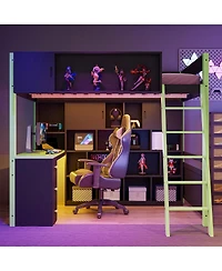 Streamdale Furniture Full Size Wood Loft Bed with Desk