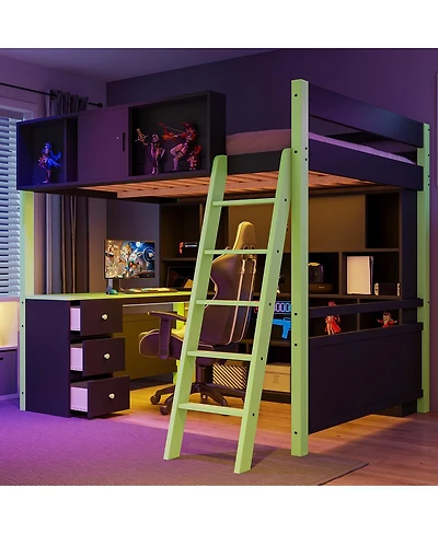 Streamdale Furniture Full Size Wood Loft Bed with Desk