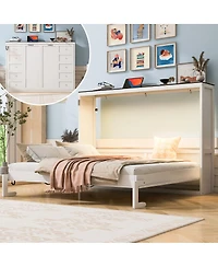 Streamdale Furniture Full Size Murphy Bed with Led Light, Foldable Cabinet