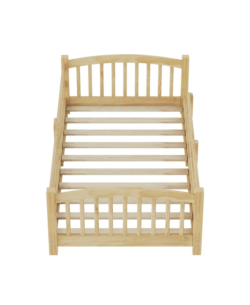 Streamdale Furniture Twin Montessori Floor Bed with Slats, Guardrails, and Fence