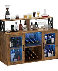 gaomon Wine Bar Liquor Cabinet with Led Lights Wine Glass Holder & Rack Kitchen Coffee Bar Cabinet Sideboard Cabinet Bars with Storage