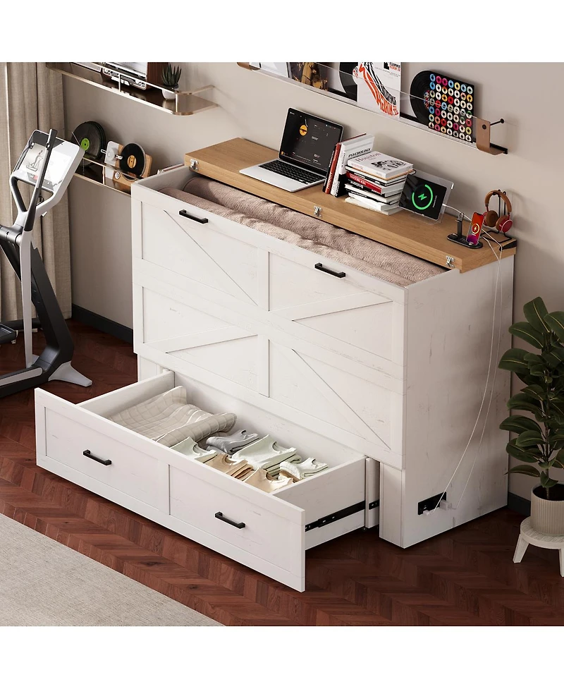 Streamdale Furniture Murphy Bed with Charging Station & Storage Drawer