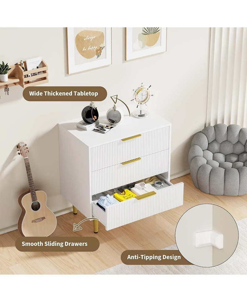 gaomon 3-Drawer Bedroom Dresser, 27.9'' Wood Chest with Fluted Design & Handles, Large-Capacity Organizer, Easy Assembly