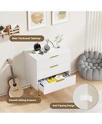 gaomon 3-Drawer Bedroom Dresser, 27.9'' Wood Chest with Fluted Design & Handles, Large-Capacity Organizer, Easy Assembly