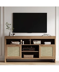 gaomon Rattan Tv Stand with Storage Place for Living Room, Brown Tv Console Cabinet with Shelf, for 45/55/65 in Tv, Wood