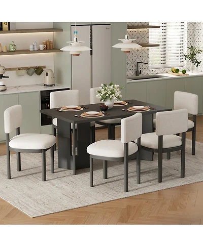 Streamdale Furniture Farmhouse Wood Dining Table Set for 6, 60" Rectangular Table & Chairs