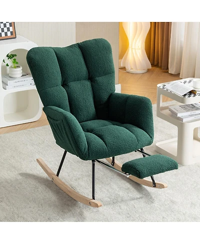 Streamdale Furniture Teddy Fabric Leisure Rocking Chair with Adjustable Footstool