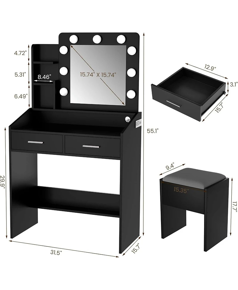 gaomon Vanity Desk with Mirror and Led Lights