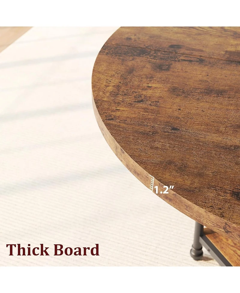 gaomon Round Dining Table with 1.59-Inch-Thick Board Kitchen Table Dinner Table with Storage Shelves and Roman Metal Legs for Dining Room Kitchen