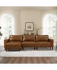 Streamdale Furniture Modern Luxury Pu Leather Sectional Sofa Couch with Convertible Ottoman, Brown