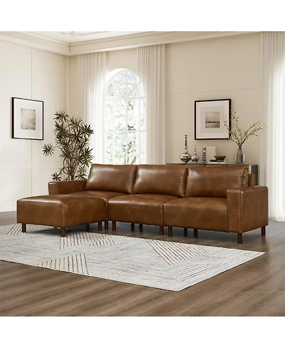 Streamdale Furniture Modern Luxury Pu Leather Sectional Sofa Couch with Convertible Ottoman, Brown