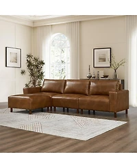 Streamdale Furniture Modern Luxury Pu Leather Sectional Sofa Couch with Convertible Ottoman, Brown