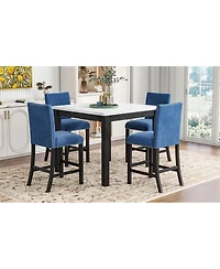 Streamdale Furniture 5-Piece Counter Height Dining Set with Faux Marble Table & Velvet Chairs