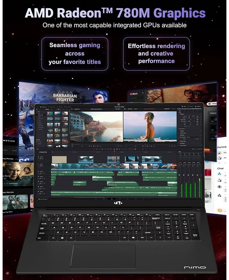 Nimo 17.3" Ips Fhd-Gaming-Laptop, Amd Ryzen 7 8745HS 32GB DDR5 Ram 1TB Ssd 4.9GHz Radeon 780M Graphics 100W Usb-c 4.0