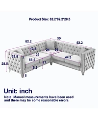 Streamdale Furniture Velvet L-Shaped Sectional Couch, 5-Seater Corner Sofa with 3 Cushions