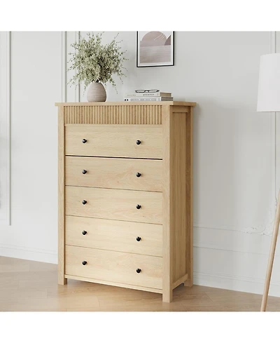 gaomon 5 Drawer Dresser for Bedroom, Wooden Chest of Drawers, Fluted Storage Organizer for Living Room, Hallway, Entryway