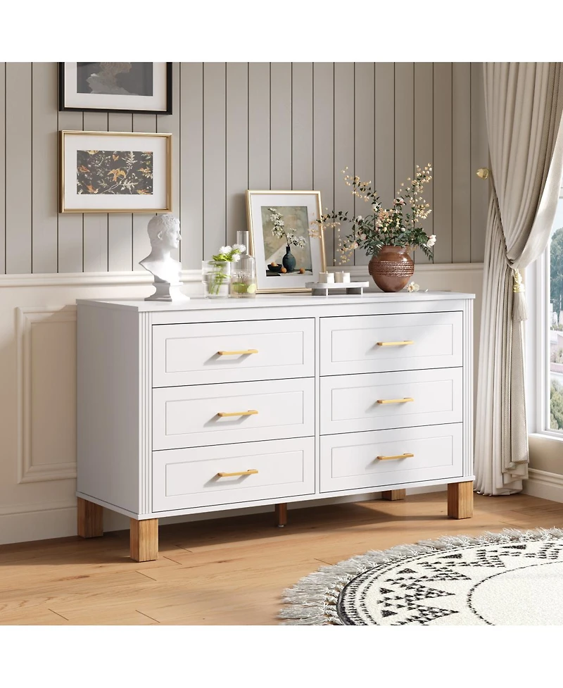Streamdale Furniture 6 Drawer Wooden Double Dresser with Modern Metal Handles